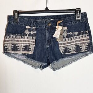 Element Dark Blue Denim Jean Shorts with Aztec Patch Pockets